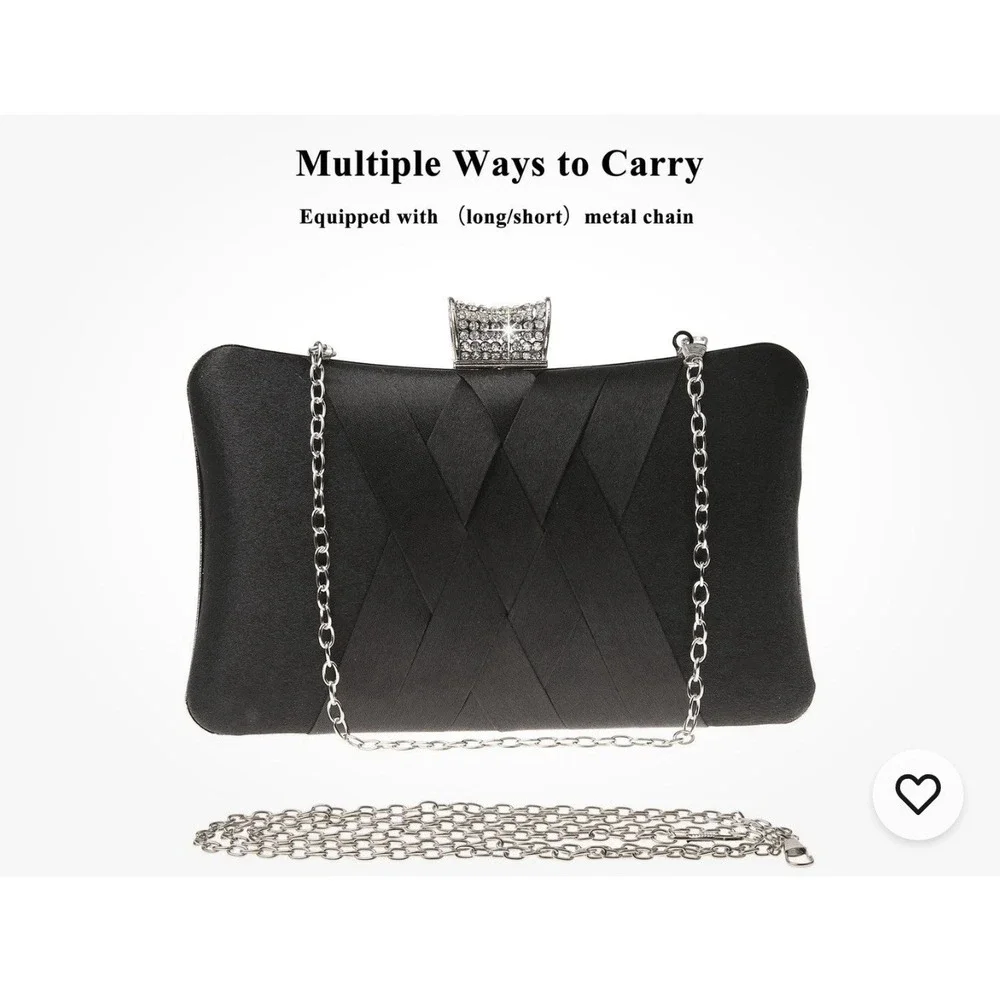 Vintage Style  Satin Clutch Rhinestone Evening Bridal Prom‎  Hard Case